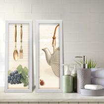 Kit 2 Quadros Decorativos Lavabo Decoração Cozinha Garfo Colher Bule Uva