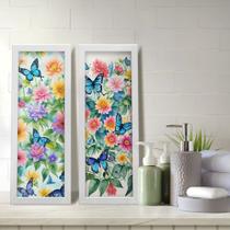 Kit 2 Quadros Decorativos Lavabo Floral Flores Colorido Borboleta Kit 2 Quadros Decorativos Lavabo Floral Flores Colorido Borboleta