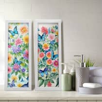 Kit 2 Quadros Decorativos Lavabo Floral Flores Colorido Borboleta Kit 2 Quadros Decorativos Lavabo Floral Flores Colorido Borboleta