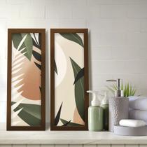 Kit 2 Quadros Decorativos Lavabo Folhas Planta Boho Kit 2 Quadros Decorativos Lavabo Folhas Planta Boho