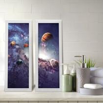 Kit 2 Quadros Decorativos Lavabo Galáxia Universo Planetas