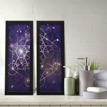 Kit 2 Quadros Decorativos Lavabo Geometria Sagrada Constelação Roxo Dourado