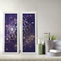 Kit 2 Quadros Decorativos Lavabo Geometria Sagrada Constelação Roxo Dourado