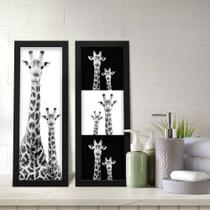 Kit 2 Quadros Decorativos Lavabo Girafa Preto e Branco Moderno