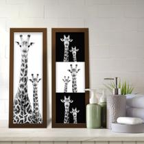 Kit 2 Quadros Decorativos Lavabo Girafa Preto e Branco Moderno