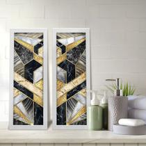 Kit 2 Quadros Decorativos Lavabo Mármore Abstrato Dourado Preto Geométrico Kit 2 Quadros Decorativos Lavabo Mármore Abstrato Dourado Preto Geométrico