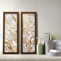 Kit 2 Quadros Decorativos Lavabo Mármore Marmorizado Branco Dourado Moderno Elegante Kit 2 Quadros Decorativos Lavabo Mármore Marmorizado Branco Dourado Moderno Elegante