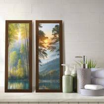 Kit 2 Quadros Decorativos Lavabo Paisagem Lago Pôr do Sol Árvore Natureza