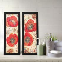 Kit 2 Quadros Decorativos Lavabo Papoula Flor Floral Vermelho Mandala