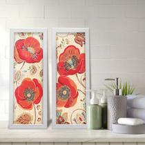 Kit 2 Quadros Decorativos Lavabo Papoula Flor Floral Vermelho Mandala