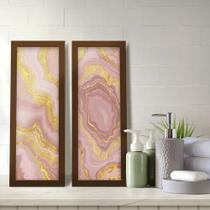Kit 2 Quadros Decorativos Lavabo Pedra Quartzo Rosa Dourado Rose Gold Kit 2 Quadros Decorativos Lavabo Pedra Quartzo Rosa Dourado Rose Gold