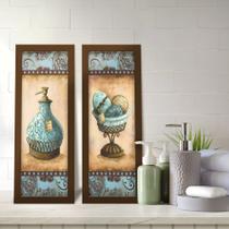 Kit 2 Quadros Decorativos Lavabo Perfume Provençal Arabesco Sabonete Azul