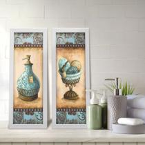 Kit 2 Quadros Decorativos Lavabo Perfume Provençal Arabesco Sabonete Azul