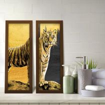 Kit 2 Quadros Decorativos Lavabo Preto Dourado Tigre Felino