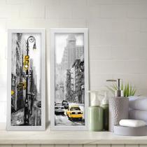 Kit 2 Quadros Decorativos Lavabo Preto e Branco Aquarela Cidade