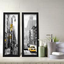 Kit 2 Quadros Decorativos Lavabo Preto e Branco Aquarela Cidade