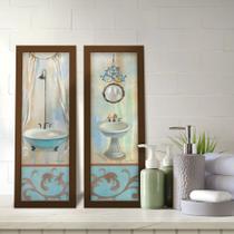 Kit 2 Quadros Decorativos Lavabo Turquesa Tiffany Banheiro Banheira Vintage Arabesco Provençal