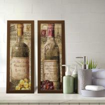Kit 2 Quadros Decorativos Lavabo Vinho Vintage Pinot Noir Decoração Cozinha Vinhedo Vinícola Uva
