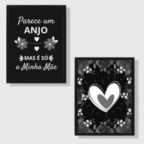 Kit 2 Quadros Decorativos Mãe Anjo 24x18cm - com vidro