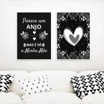 Kit 2 Quadros Decorativos Mãe Anjo 45X34Cm Com Vidro Branca