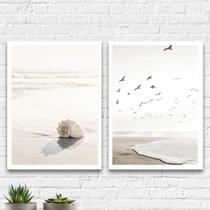 Kit 2 Quadros Decorativos Mar Nude 33x24cm - com vidro