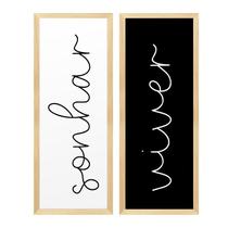 Kit 2 Quadros Decorativos Minimalista Preto e Branco Frases