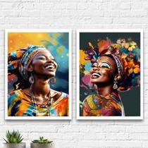 Kit 2 quadros decorativos mulheres afro 33x24cm