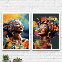 Kit 2 Quadros Decorativos Mulheres Afro 45x34cm - com vidro