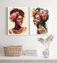Kit 2 Quadros Decorativos Mulheres Pretas- Aquarela 24X18Cm Kit 2 Quadros Decorativos Mulheres Pretas- Aquarela 24X18Cm