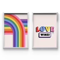 Kit 2 Quadros Decorativos O Amor Vence Mês Orgulho Lgbtqia+