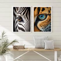 Kit 2 Quadros Decorativos Olhos De Animais 45x34cm - com vidro