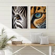 Kit 2 Quadros Decorativos Olhos De Animais 45X34Cm - Vidro