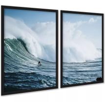 Kit 2 Quadros Decorativos Ondas Surf Surfista 45x34cm - com vidro