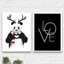 Kit 2 Quadros Decorativos Panda Love 33x24cm