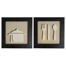 Kit 2 Quadros Decorativos Panela Talheres Preto E Branco