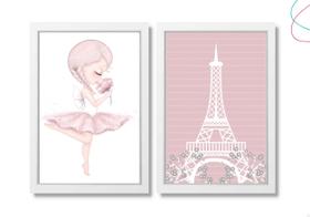 Kit 2 Quadros Decorativos - Paris e Bailarina