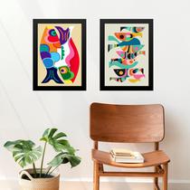 Kit 2 Quadros Decorativos Peixes Abstratos 33x24cm