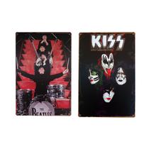 Kit 2 Quadros Decorativos Placa Metal Rock Beatles Kiss Top - Mundo Care