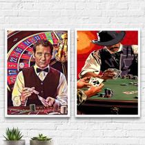 Kit 2 Quadros Decorativos Poker Night 45X34Cm Madeira Branca