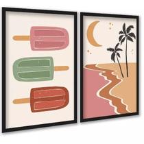 Kit 2 Quadros Decorativos Praia - Picolés 24x18cm - com vidro Kit 2 Quadros Decorativos Praia - Picolés 24x18cm - com vidro