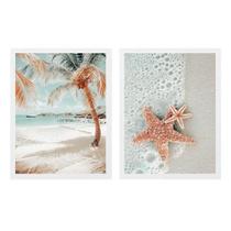 Kit 2 Quadros Decorativos Praia Soft 24x18cm - com vidro