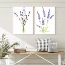 Kit 2 Quadros Decorativos Ramos Lavanda 24X18Cm - Com Vidro