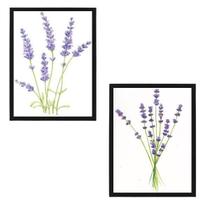 Kit 2 Quadros Decorativos Ramos Lavanda 24X18Cm - Com Vidro