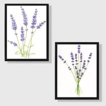 Kit 2 Quadros Decorativos Ramos Lavanda 24x18cm - com vidro