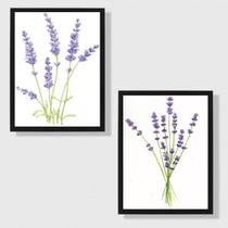 Kit 2 Quadros Decorativos Ramos Lavanda 45x34cm - com vidro