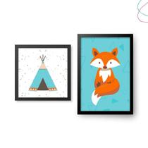 Kit 2 Quadros Decorativos - Raposinha Cabana com moldura Kit 2 Quadros Decorativos - Raposinha Cabana com moldura