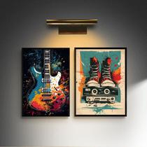 Kit 2 Quadros Decorativos Rock Aquarela 24x18cm - com vidro Kit 2 Quadros Decorativos Rock Aquarela 24x18cm - com vidro