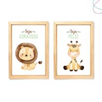 Kit 2 Quadros Decorativos safari baby aquarela 33x43