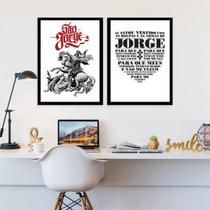 Kit 2 Quadros Decorativos São Jorge 45X34Cm Moldura Preta
