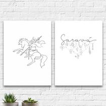 Kit 2 Quadros Decorativos São Jorge Saravá 33x24cm - com vidro